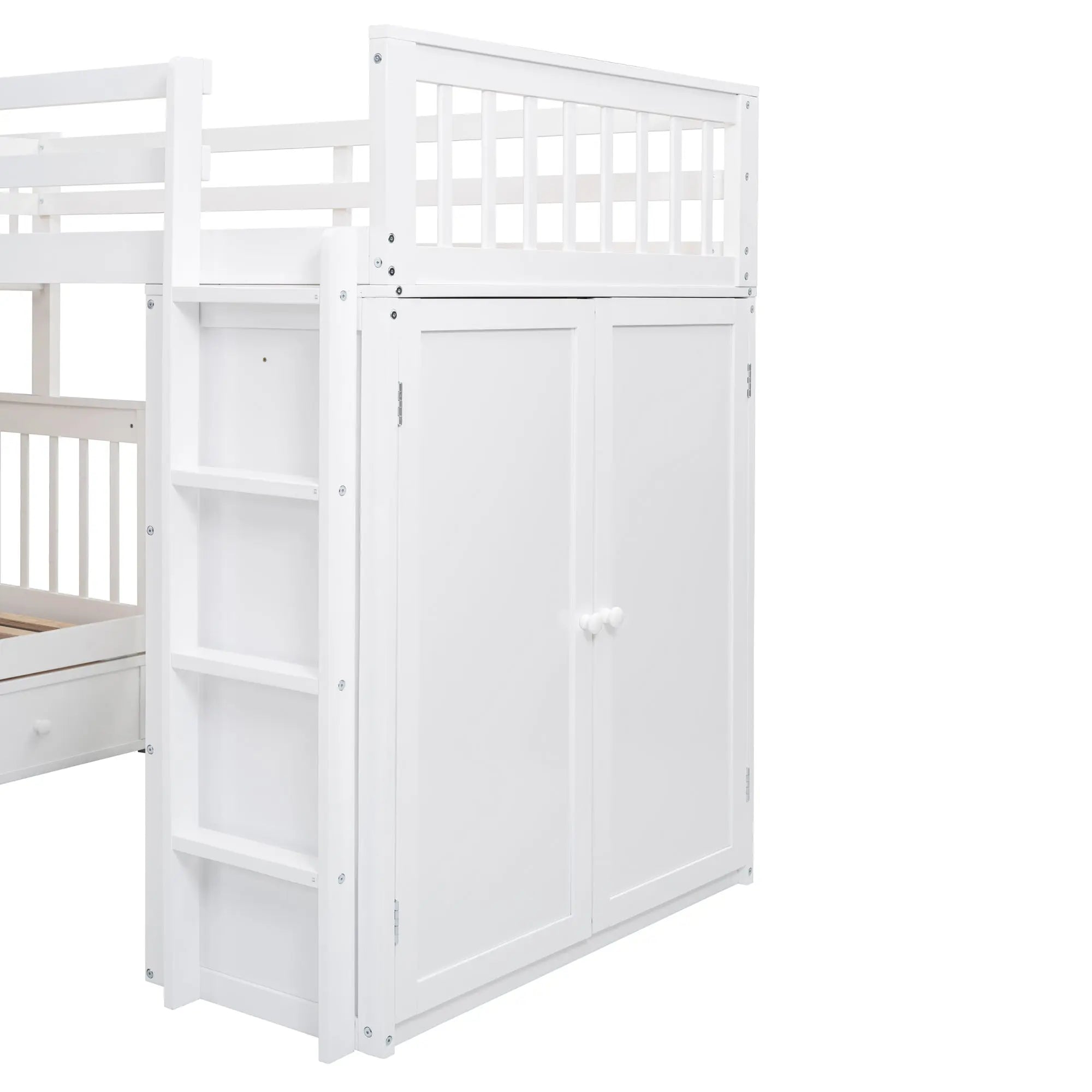 Bellemave® Twin & Twin Over Full L - Shaped Bunk Bed with 3 Drawers, Portable Desk and Wardrobe - Bellemave