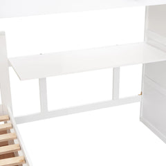 Bellemave® Twin & Twin Over Full L - Shaped Bunk Bed with 3 Drawers, Portable Desk and Wardrobe - Bellemave