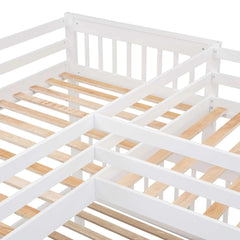 Bellemave® Twin & Twin Over Full L - Shaped Bunk Bed with 3 Drawers, Portable Desk and Wardrobe - Bellemave