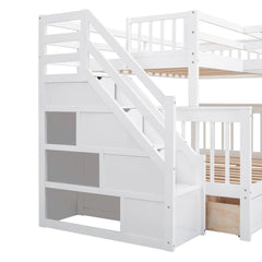 Bellemave® Twin & Twin Over Full L - Shaped Bunk Bed with 3 Drawers, Portable Desk and Wardrobe - Bellemave