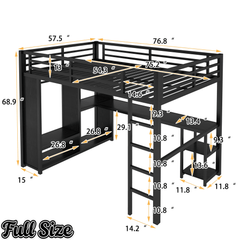 Bellemave® Twin XL Loft Bed with Desk, Storage Shelves, Wardrobe & Hanging Rod, Game Loft Bed with Guardrail and Ladder, Black - Bellemave