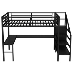 Bellemave® Twin XL Loft Bed with Stairs and Storage, Metal Loft Beds Frame with Wardrobe and Safety Guardrails, Space Saving LED Loft Bed Twin Size for Kids & Teens, No Box Spring Needed, White - Bellemave