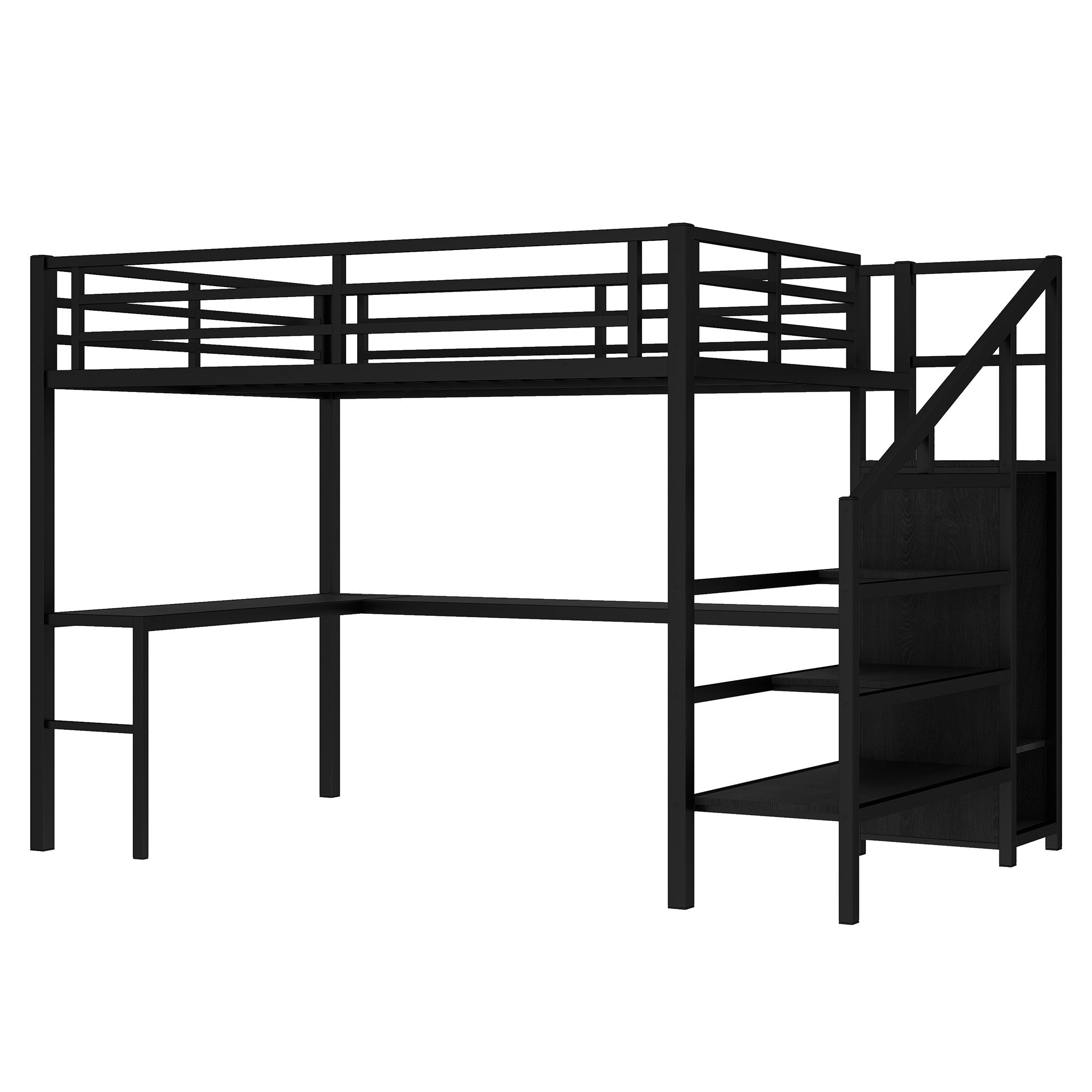 Bellemave® Twin XL Loft Bed with Stairs and Storage, Metal Loft Beds Frame with Wardrobe and Safety Guardrails, Space Saving LED Loft Bed Twin Size for Kids & Teens, No Box Spring Needed, White - Bellemave
