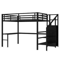 Bellemave® Twin XL Loft Bed with Stairs and Storage, Metal Loft Beds Frame with Wardrobe and Safety Guardrails, Space Saving LED Loft Bed Twin Size for Kids & Teens, No Box Spring Needed, White - Bellemave