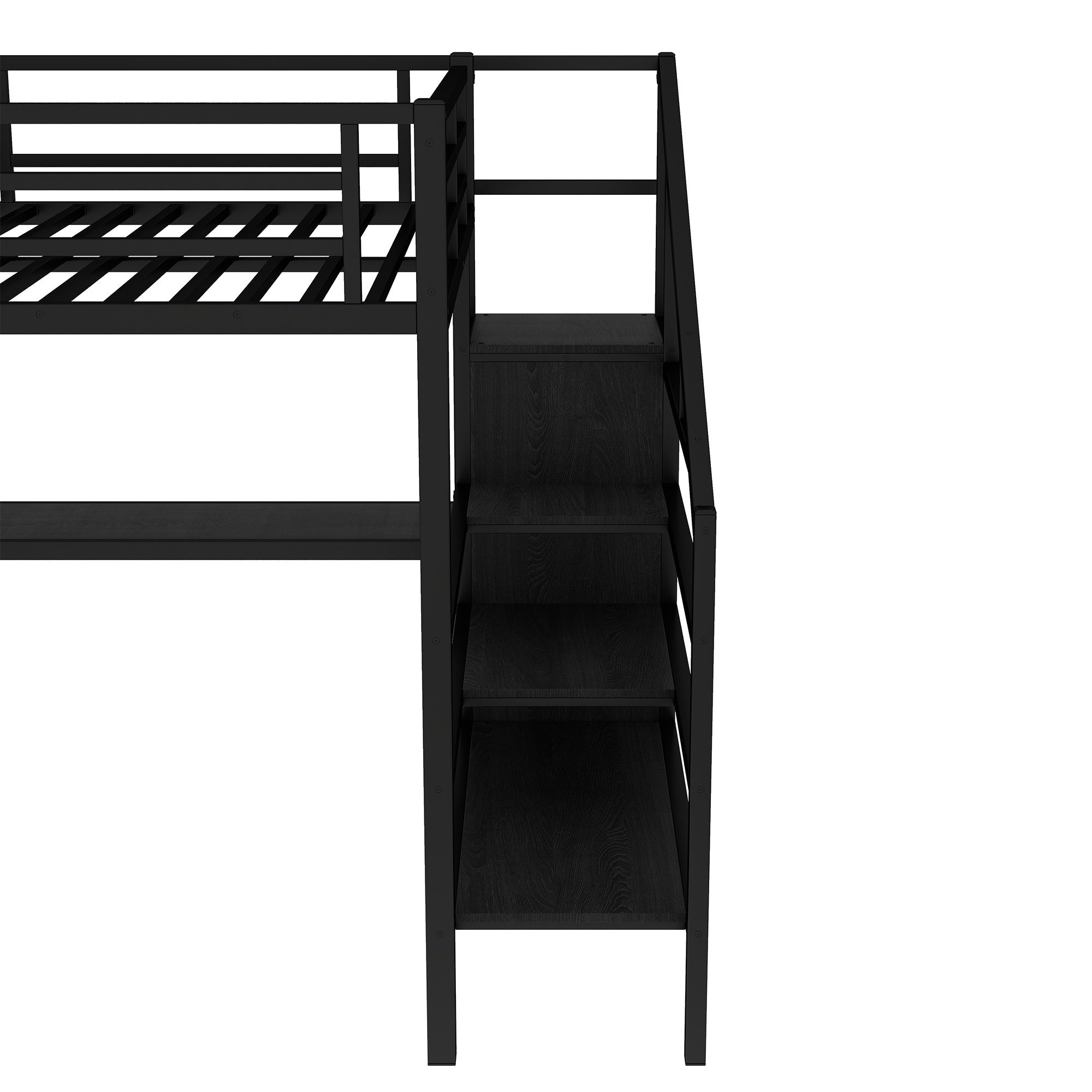 Bellemave® Twin XL Loft Bed with Stairs and Storage, Metal Loft Beds Frame with Wardrobe and Safety Guardrails, Space Saving LED Loft Bed Twin Size for Kids & Teens, No Box Spring Needed, White - Bellemave