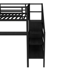 Bellemave® Twin XL Loft Bed with Stairs and Storage, Metal Loft Beds Frame with Wardrobe and Safety Guardrails, Space Saving LED Loft Bed Twin Size for Kids & Teens, No Box Spring Needed, White - Bellemave