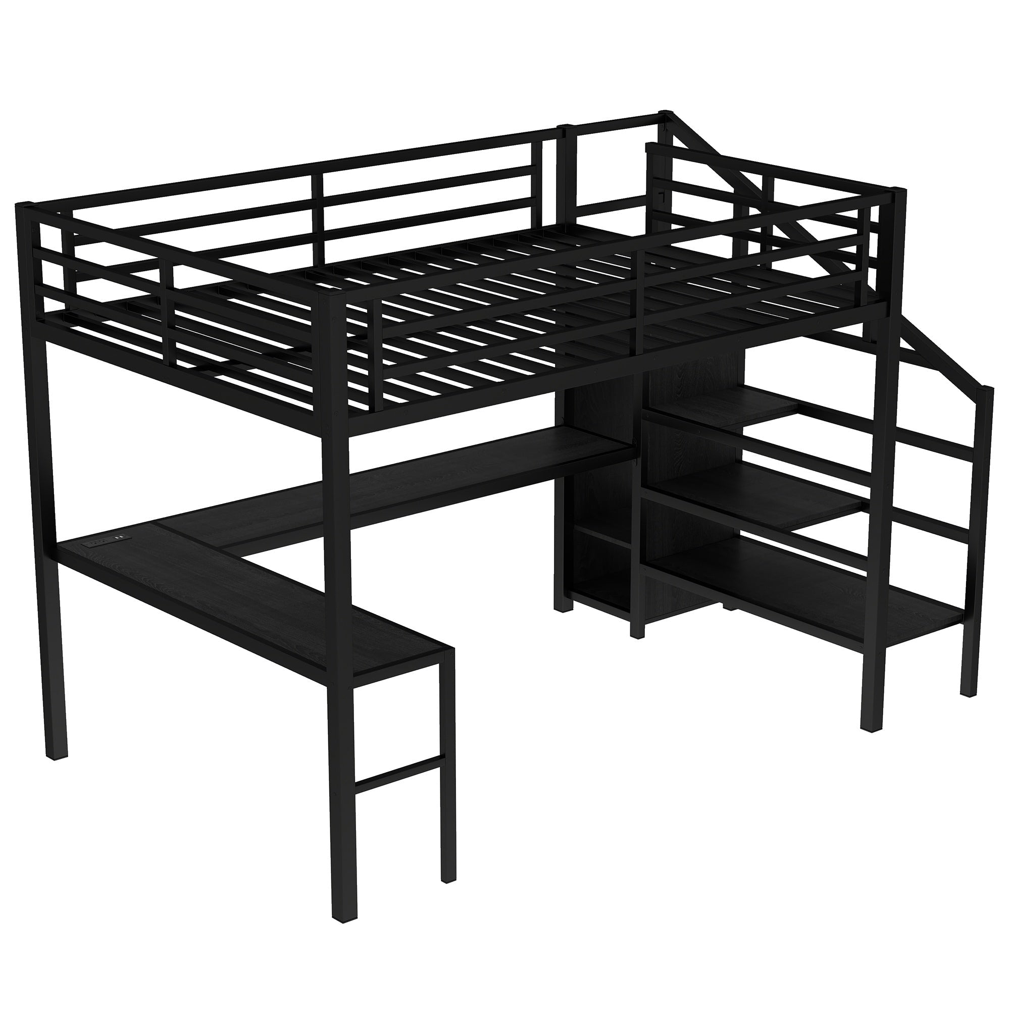Bellemave® Twin XL Loft Bed with Stairs and Storage, Metal Loft Beds Frame with Wardrobe and Safety Guardrails, Space Saving LED Loft Bed Twin Size for Kids & Teens, No Box Spring Needed, White - Bellemave
