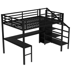 Bellemave® Twin XL Loft Bed with Stairs and Storage, Metal Loft Beds Frame with Wardrobe and Safety Guardrails, Space Saving LED Loft Bed Twin Size for Kids & Teens, No Box Spring Needed, White - Bellemave