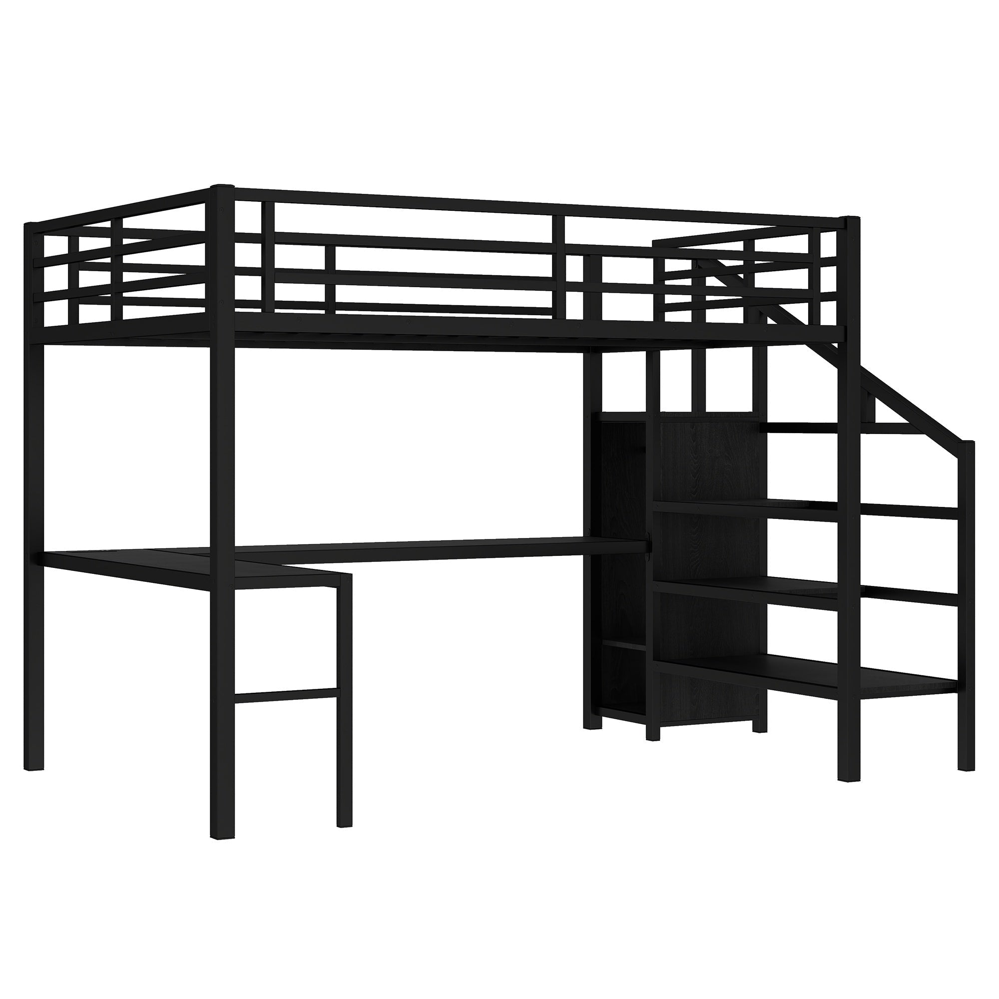 Bellemave® Twin XL Loft Bed with Stairs and Storage, Metal Loft Beds Frame with Wardrobe and Safety Guardrails, Space Saving LED Loft Bed Twin Size for Kids & Teens, No Box Spring Needed, White - Bellemave