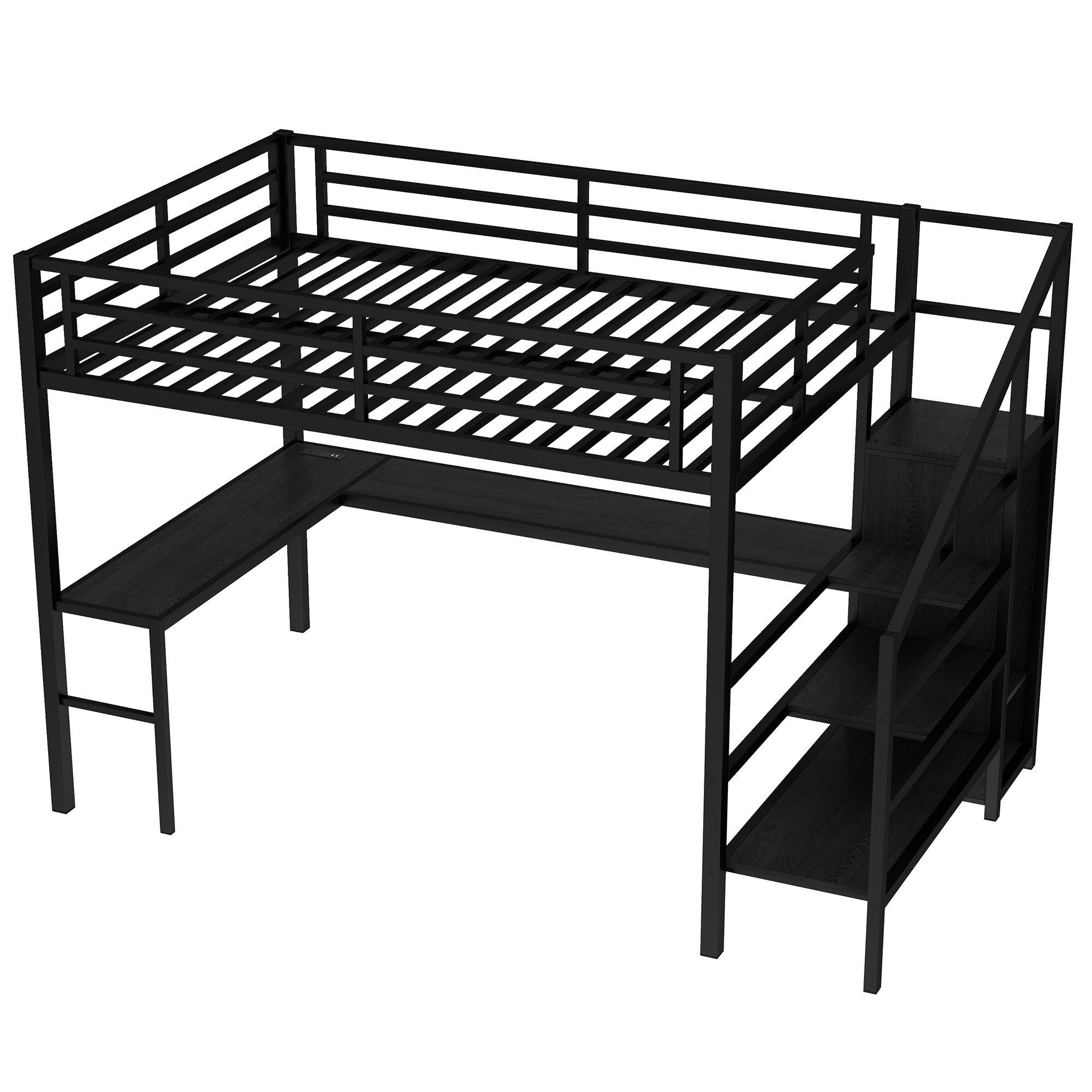 Bellemave® Twin XL Loft Bed with Stairs and Storage, Metal Loft Beds Frame with Wardrobe and Safety Guardrails, Space Saving LED Loft Bed Twin Size for Kids & Teens, No Box Spring Needed, White - Bellemave