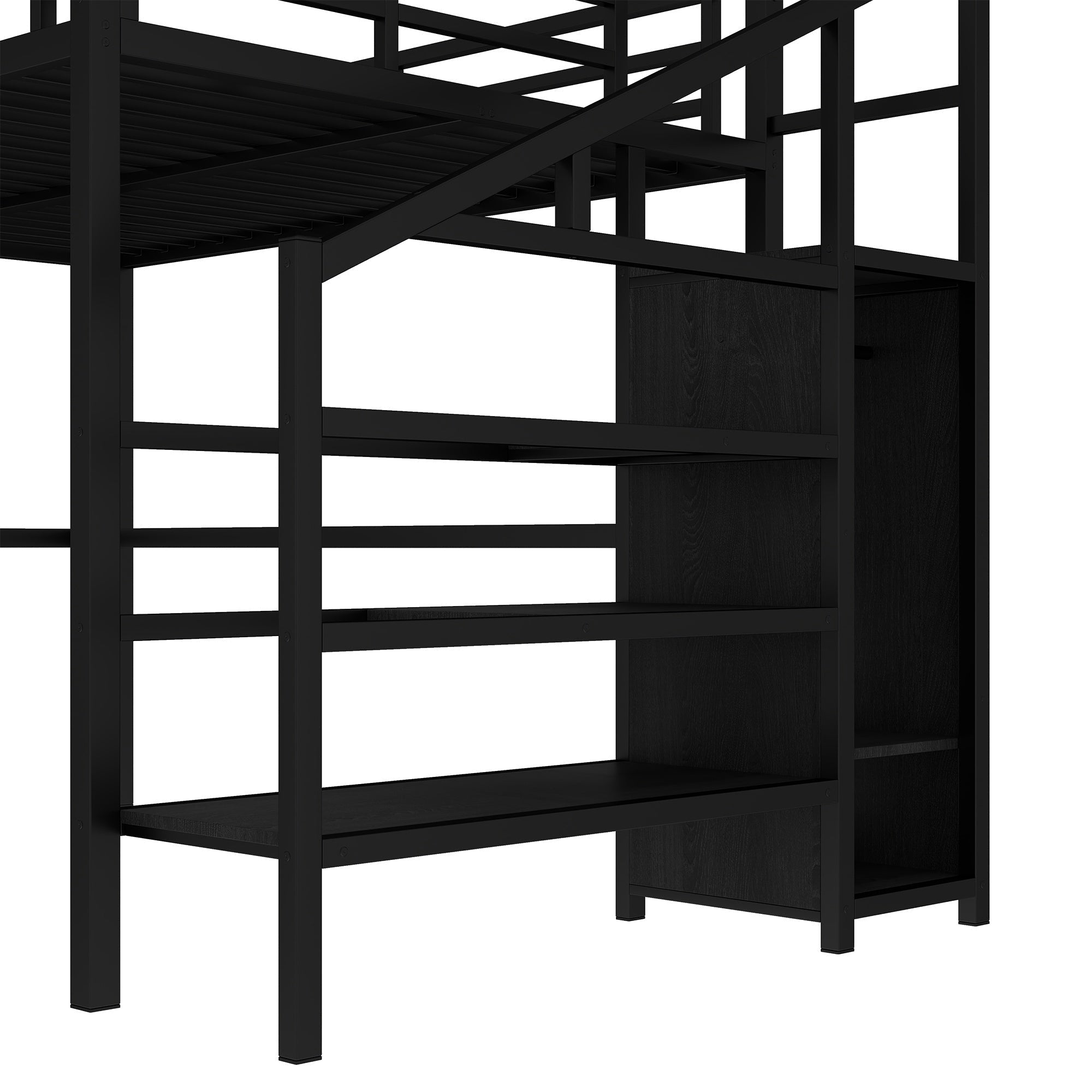 Bellemave® Twin XL Loft Bed with Stairs and Storage, Metal Loft Beds Frame with Wardrobe and Safety Guardrails, Space Saving LED Loft Bed Twin Size for Kids & Teens, No Box Spring Needed, White - Bellemave