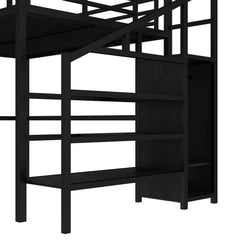 Bellemave® Twin XL Loft Bed with Stairs and Storage, Metal Loft Beds Frame with Wardrobe and Safety Guardrails, Space Saving LED Loft Bed Twin Size for Kids & Teens, No Box Spring Needed, White - Bellemave