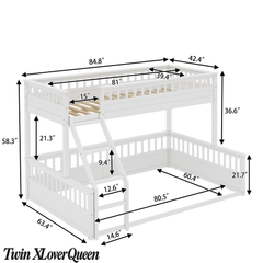 Bellemave® Twin XL Over Queen Bunk Bed for Kids/Adults,Floor Bunk Beds with Inclined Ladder,Solid Wood Low Bunk Bed for Teens, Girls, Boys,Detachable,Natural - Bellemave