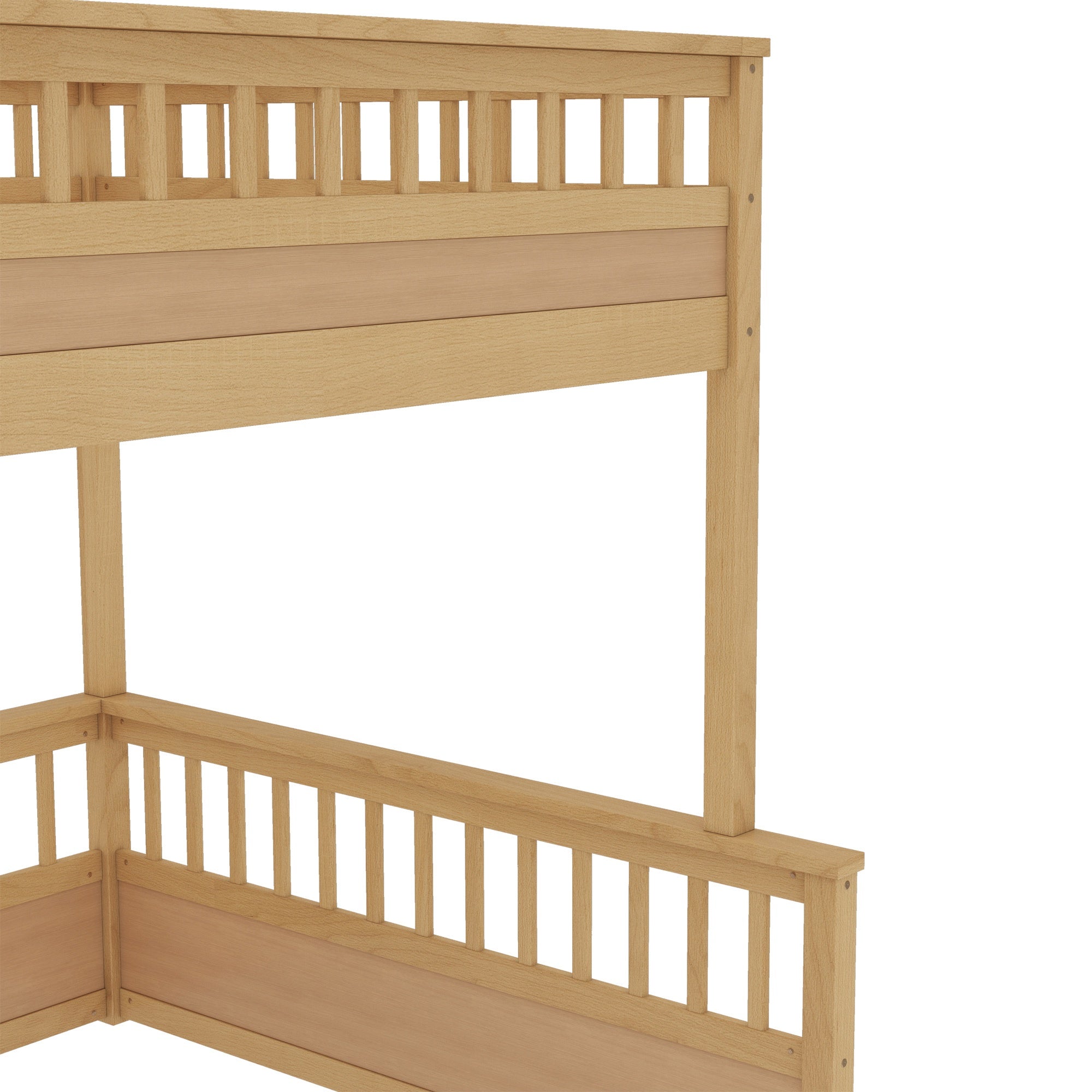 Bellemave® Twin XL Over Queen Bunk Bed for Kids/Adults,Floor Bunk Beds with Inclined Ladder,Solid Wood Low Bunk Bed for Teens, Girls, Boys,Detachable,Natural - Bellemave