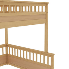 Bellemave® Twin XL Over Queen Bunk Bed for Kids/Adults,Floor Bunk Beds with Inclined Ladder,Solid Wood Low Bunk Bed for Teens, Girls, Boys,Detachable,Natural - Bellemave