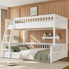 Bellemave® Twin XL Over Queen Bunk Bed for Kids/Adults,Floor Bunk Beds with Inclined Ladder,Solid Wood Low Bunk Bed for Teens, Girls, Boys,Detachable,Natural - Bellemave