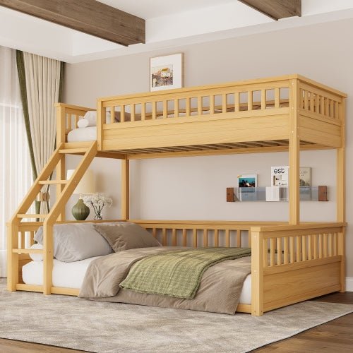 Bellemave® Twin XL Over Queen Bunk Bed for Kids/Adults,Floor Bunk Beds with Inclined Ladder,Solid Wood Low Bunk Bed for Teens, Girls, Boys,Detachable,Natural - Bellemave
