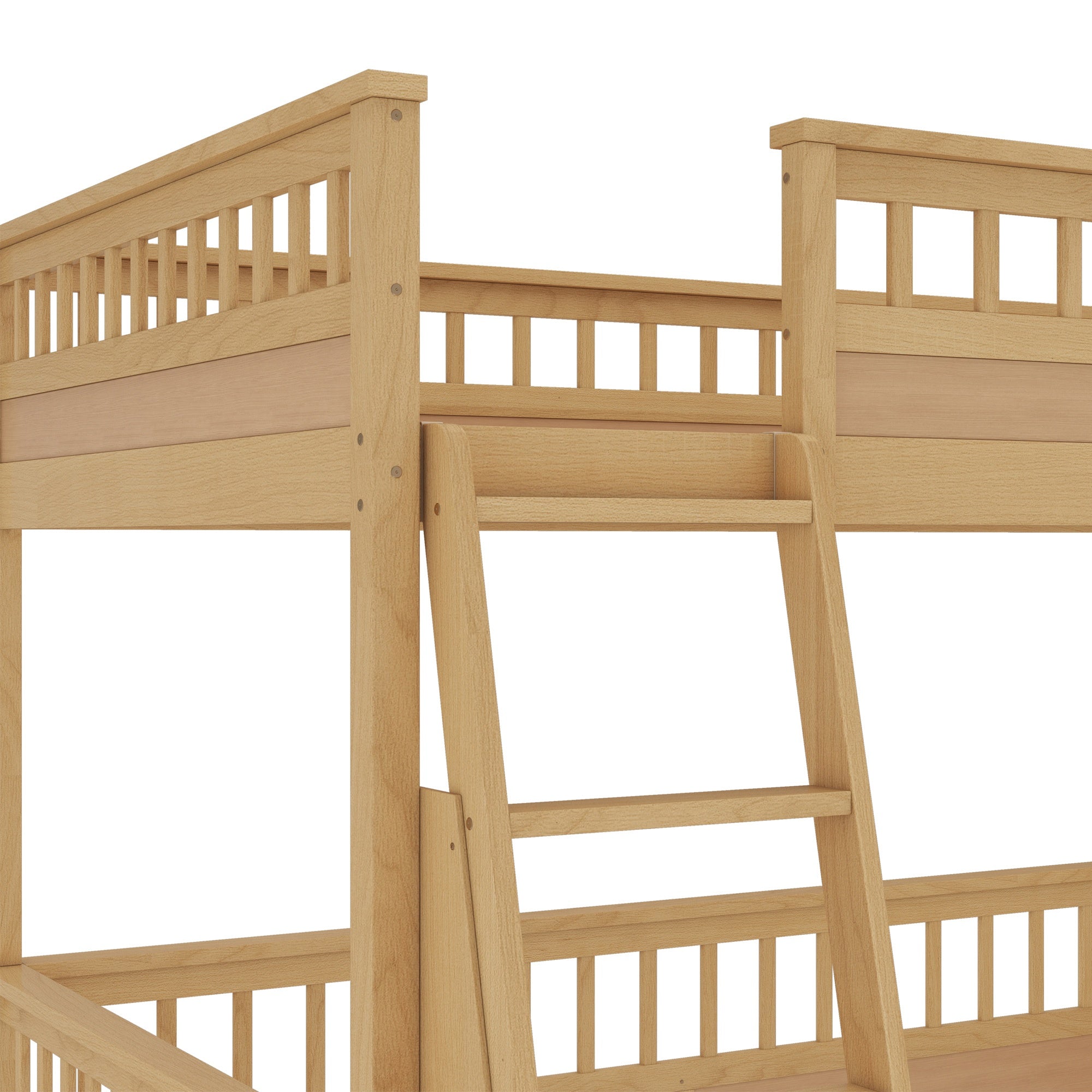 Bellemave® Twin XL Over Queen Bunk Bed for Kids/Adults,Floor Bunk Beds with Inclined Ladder,Solid Wood Low Bunk Bed for Teens, Girls, Boys,Detachable,Natural - Bellemave