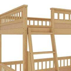 Bellemave® Twin XL Over Queen Bunk Bed for Kids/Adults,Floor Bunk Beds with Inclined Ladder,Solid Wood Low Bunk Bed for Teens, Girls, Boys,Detachable,Natural - Bellemave