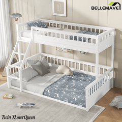 Bellemave® Twin XL Over Queen Bunk Bed for Kids/Adults,Floor Bunk Beds with Inclined Ladder,Solid Wood Low Bunk Bed for Teens, Girls, Boys,Detachable,Natural - Bellemave