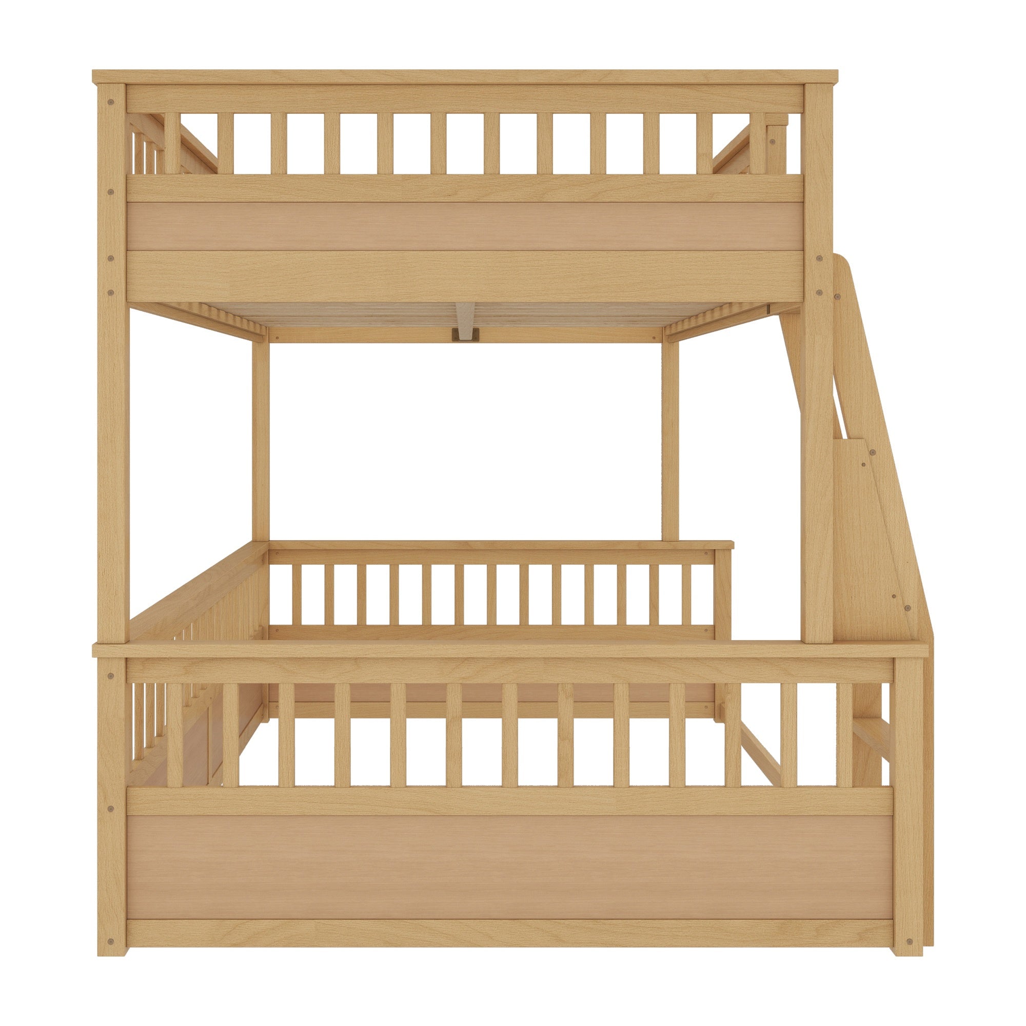 Bellemave® Twin XL Over Queen Bunk Bed for Kids/Adults,Floor Bunk Beds with Inclined Ladder,Solid Wood Low Bunk Bed for Teens, Girls, Boys,Detachable,Natural - Bellemave