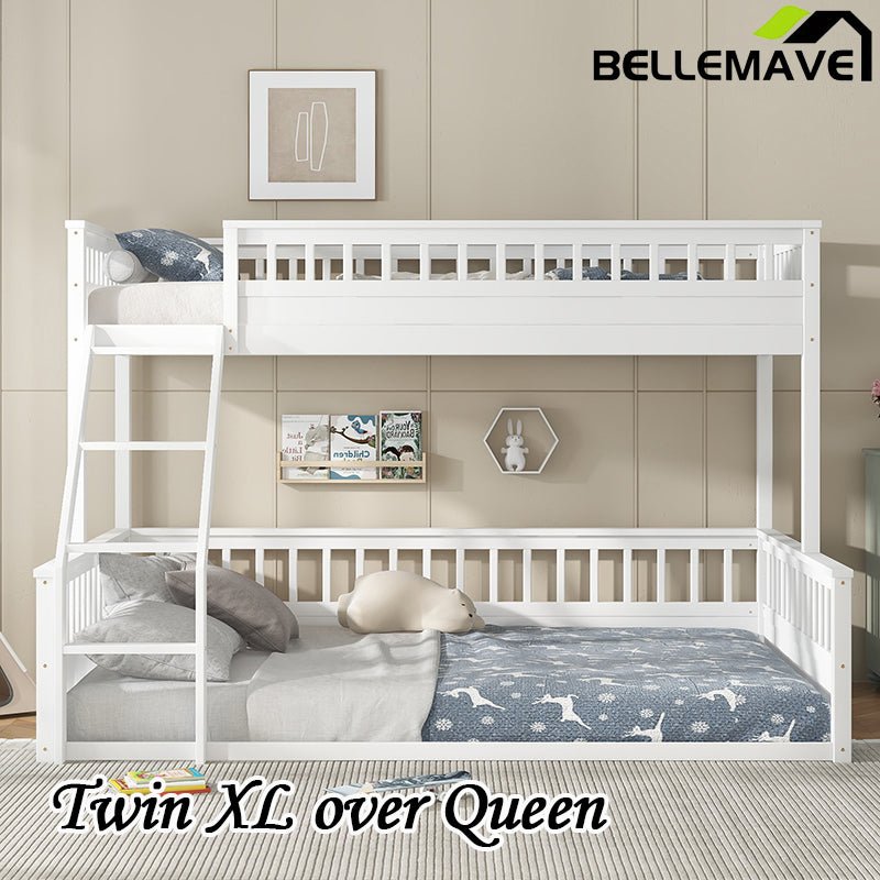 Bellemave® Twin XL over Queen Bunk Bed with Ladder and Guardrails - Bellemave