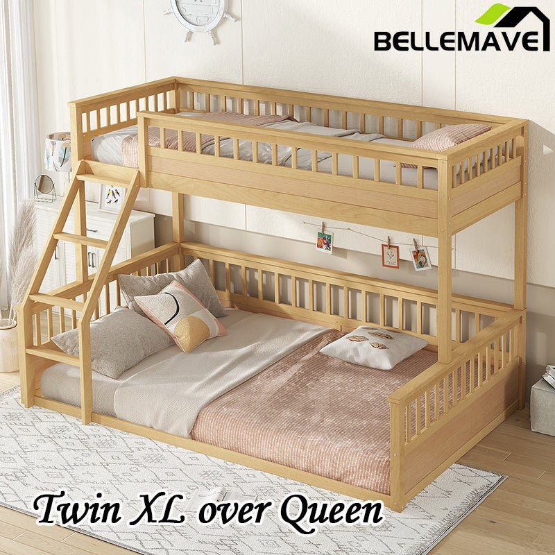 Bellemave® Twin XL over Queen Bunk Bed with Ladder and Guardrails - Bellemave