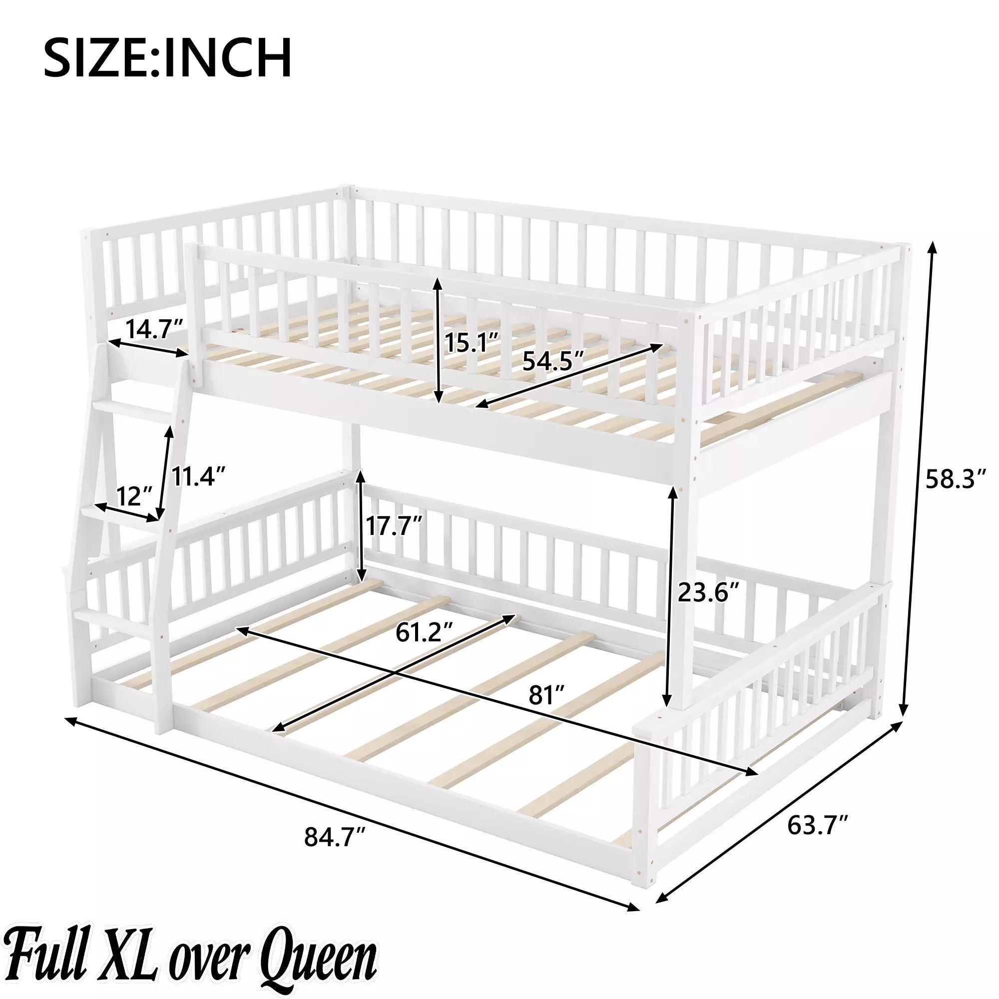 Bellemave® Twin XL over Queen Bunk Bed with Ladder and Guardrails - Bellemave