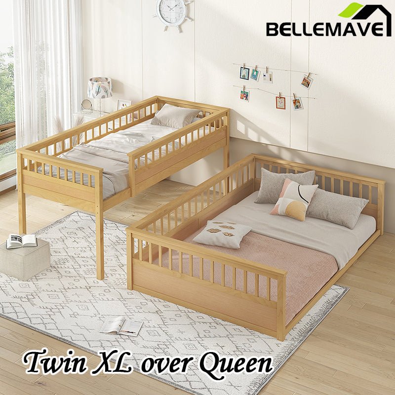 Bellemave® Twin XL over Queen Bunk Bed with Ladder and Guardrails - Bellemave