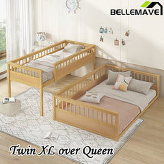 Bellemave® Twin XL over Queen Bunk Bed with Ladder and Guardrails - Bellemave