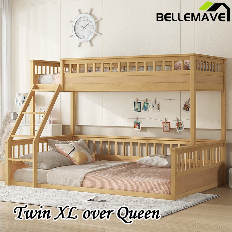 Bellemave® Twin XL over Queen Bunk Bed with Ladder and Guardrails - Bellemave