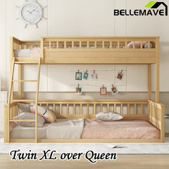 Bellemave® Twin XL over Queen Bunk Bed with Ladder and Guardrails - Bellemave