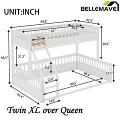 Bellemave® Twin XL over Queen Bunk Bed with Ladder and Guardrails - Bellemave