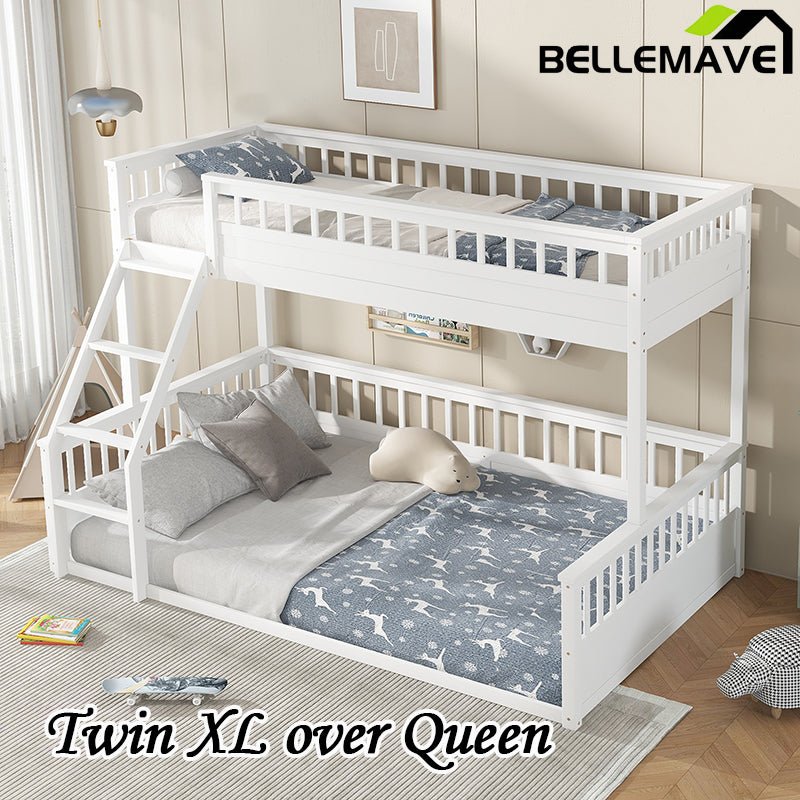 Bellemave® Twin XL over Queen Bunk Bed with Ladder and Guardrails - Bellemave