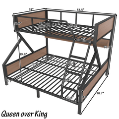 Bellemave® Twin XL Over Queen Bunk Bed with Storage Shelves and LED Lights, Metal Bunk Beds with Ladders, Black - Bellemave