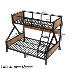 Bellemave® Twin XL Over Queen Bunk Bed with Storage Shelves and LED Lights, Metal Bunk Beds with Ladders, Black - Bellemave