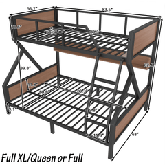 Bellemave® Twin XL Over Queen Bunk Bed with Storage Shelves and LED Lights, Metal Bunk Beds with Ladders, Black - Bellemave