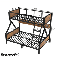 Bellemave® Twin XL Over Queen Bunk Bed with Storage Shelves and LED Lights, Metal Bunk Beds with Ladders, Black - Bellemave