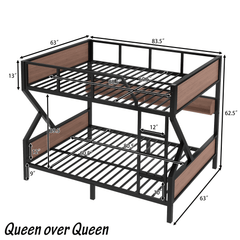 Bellemave® Twin XL Over Queen Bunk Bed with Storage Shelves and LED Lights, Metal Bunk Beds with Ladders, Black - Bellemave