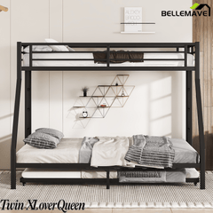 Bellemave® Twin XL over Queen Metal Bunk Bed with Trundle for Kids, Teens & Adults, Black - Bellemave