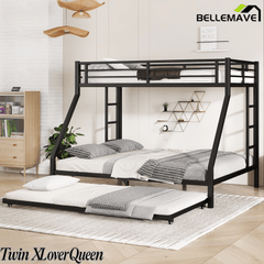 Bellemave® Twin XL over Queen Metal Bunk Bed with Trundle for Kids, Teens & Adults, Black - Bellemave