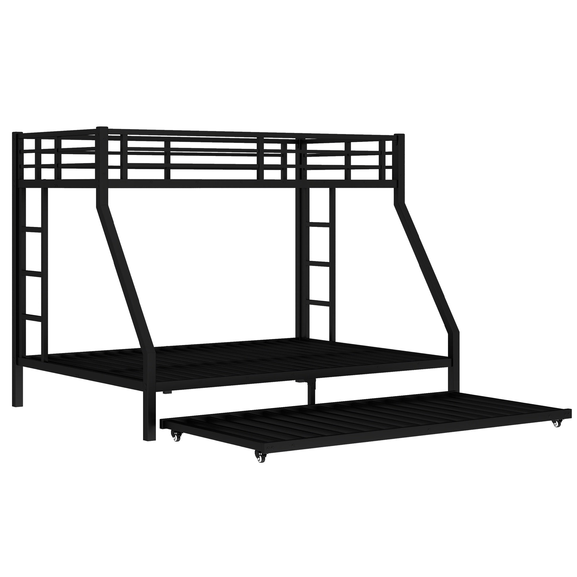 Bellemave® Twin XL over Queen Metal Bunk Bed with Trundle for Kids, Teens & Adults, Black - Bellemave