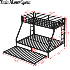 Bellemave® Twin XL over Queen Metal Bunk Bed with Trundle for Kids, Teens & Adults, Black - Bellemave