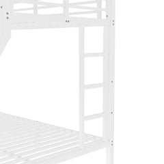 Bellemave® Twin XL over Queen Metal Bunk Beds with Guardrails, Ladders & Under - bed Storage for Kids Teens Adults, Space - saving/Noise - reduce, White - Bellemave