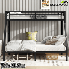 Bellemave® Twin XL over Queen Metal Bunk Beds with Guardrails, Ladders & Under - bed Storage for Kids Teens Adults, Space - saving/Noise - reduce, White - Bellemave