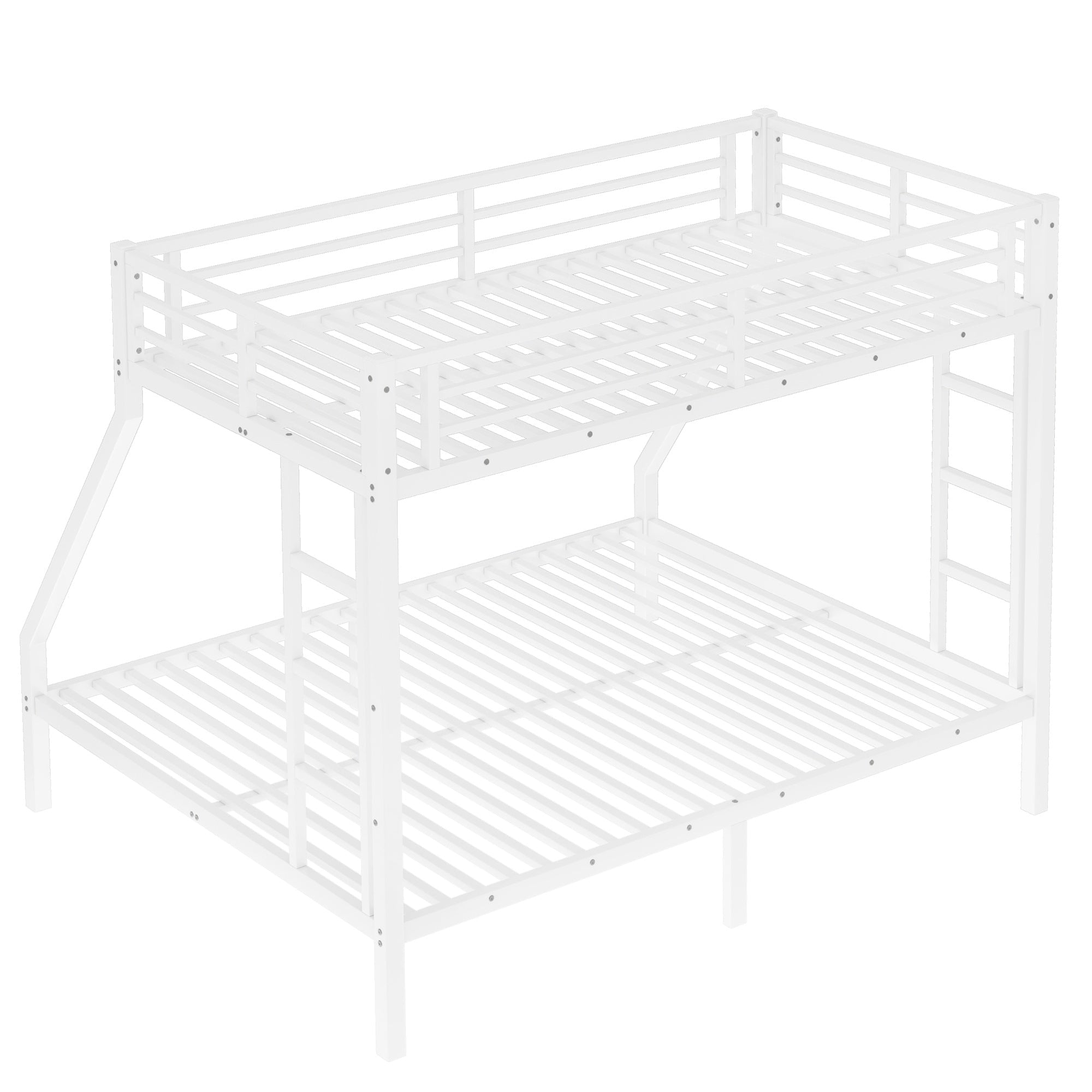 Bellemave® Twin XL over Queen Metal Bunk Beds with Guardrails, Ladders & Under - bed Storage for Kids Teens Adults, Space - saving/Noise - reduce, White - Bellemave