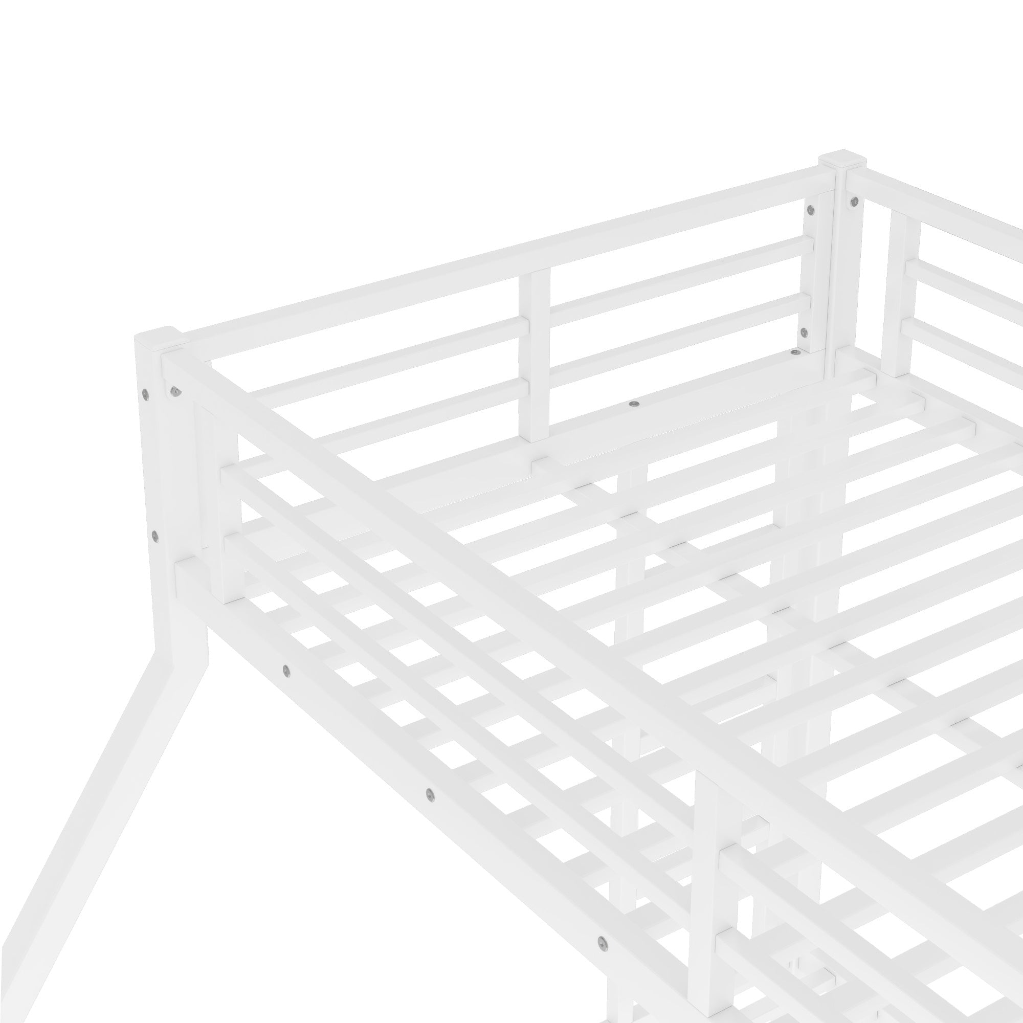 Bellemave® Twin XL over Queen Metal Bunk Beds with Guardrails, Ladders & Under - bed Storage for Kids Teens Adults, Space - saving/Noise - reduce, White - Bellemave