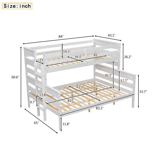 Bellemave® Twin XL over Queen Wood Bunk Bed with Ladder - Bellemave