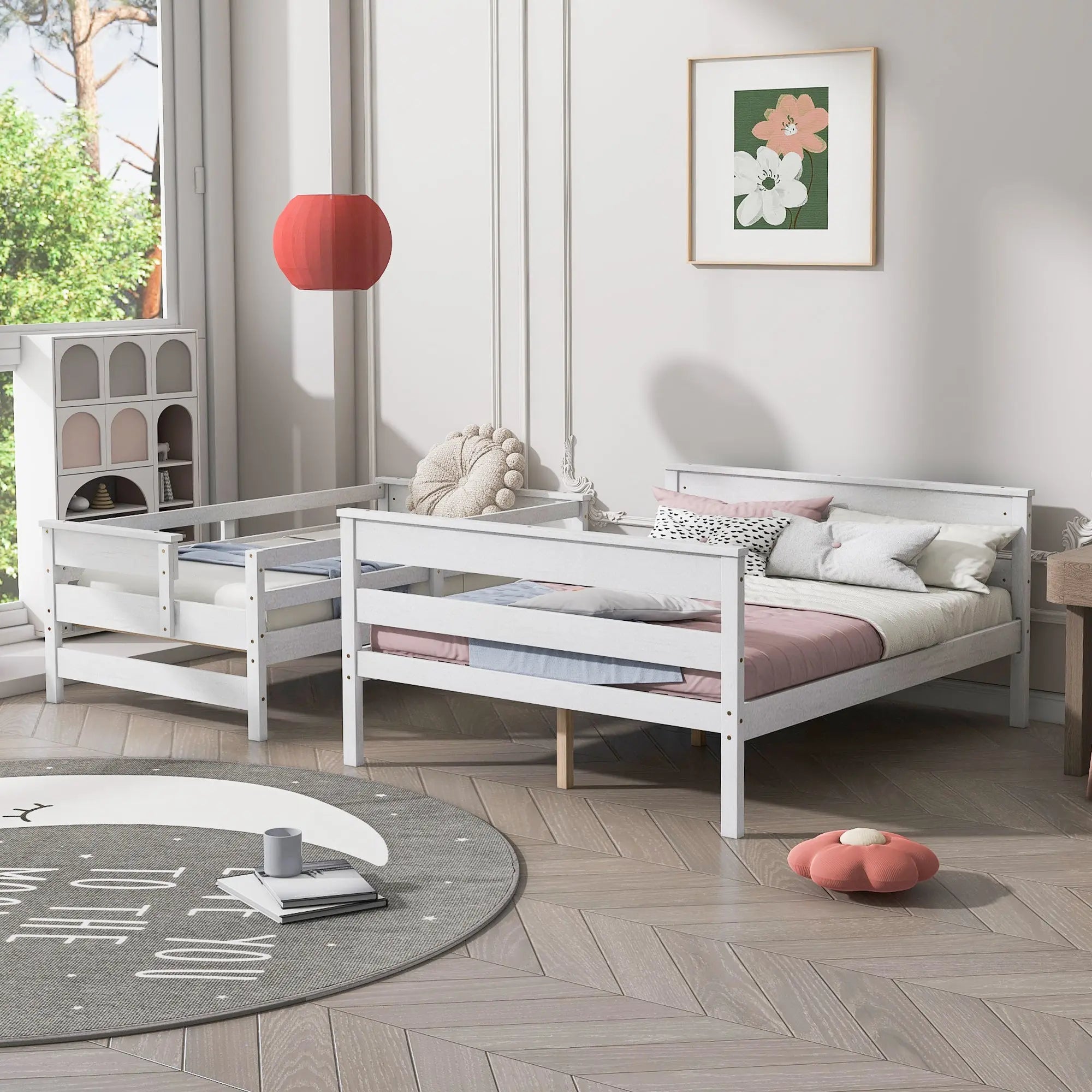Bellemave® Twin XL over Queen Wood Bunk Bed with Ladder - Bellemave