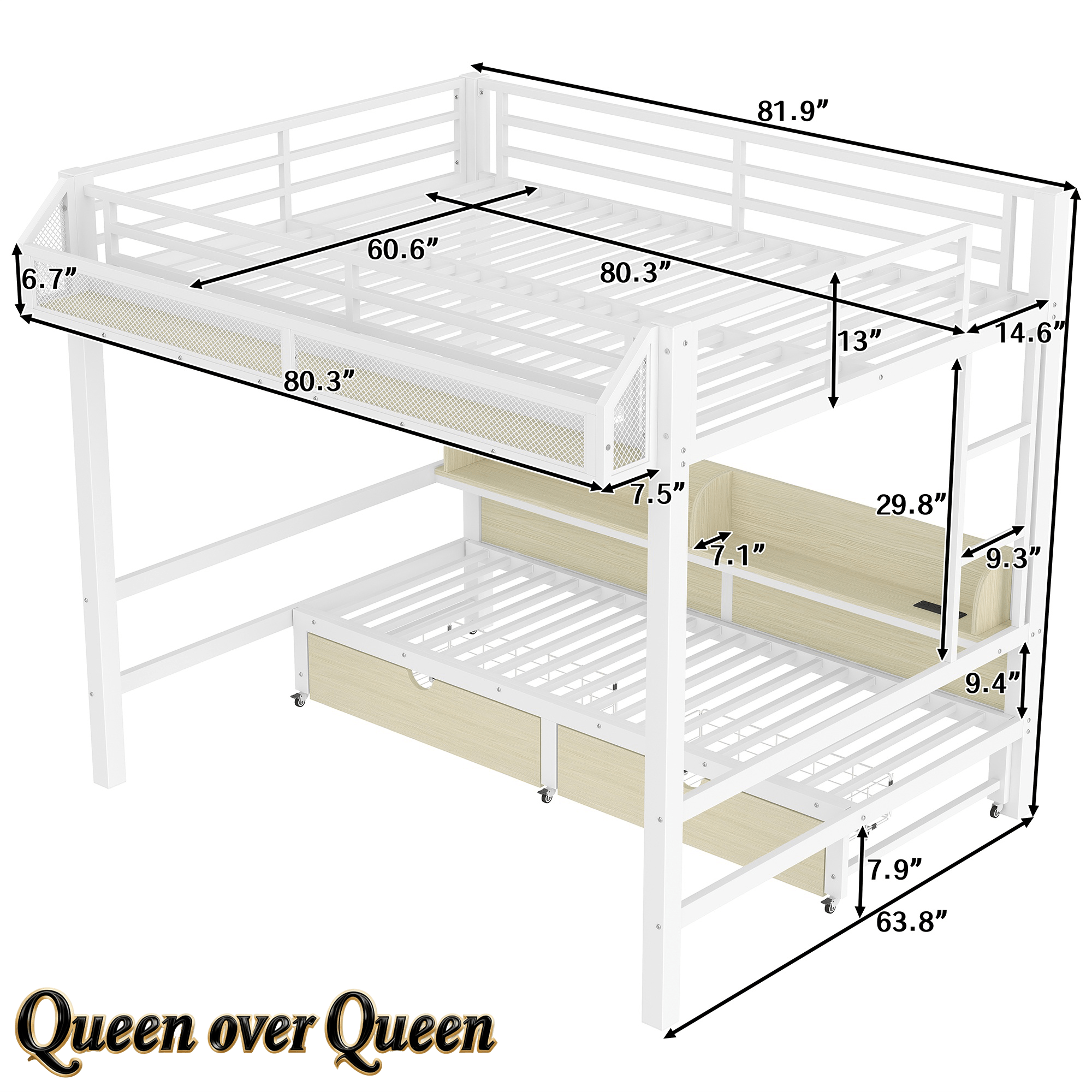Bellemave® Twin XL Over Twin XL Bunk Bed Frame with Storage Shelves & Drawers, Metal Bunk Bed Twin Over Twin with Charging Station & LED Lights, Beds Frame Convertible to Sofa, Black - Bellemave